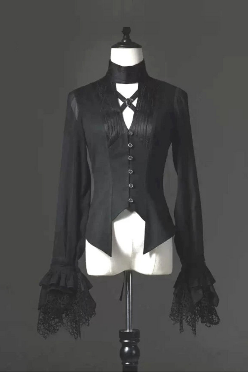 Dark Shirts Women Blouses Couple Halloween Victorian Retro Slim Clothes Tops Unisex