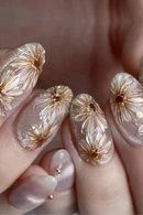 Flowers Design Nail Art Short Pointed Fake Nails Detachable Finished False Nails Press on Nails with Glue
