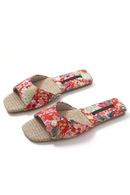 Women's Ethnic Linen Slippers Open Toe Flat Sole Breathable Lightweight Slipper