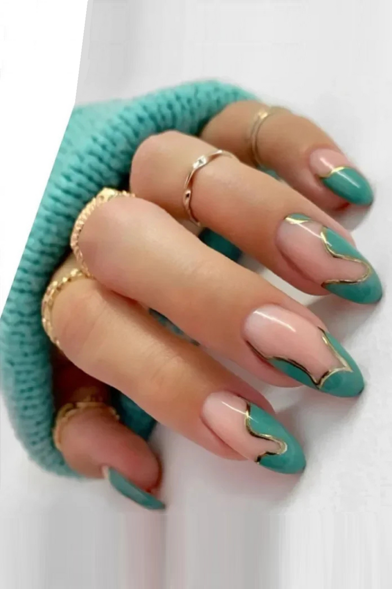 24pcs winter fall leaves false nails with almond artificial nails with glue short stiletto fake press on nail