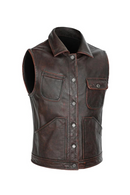 Genuine Leather Vest Men Real Leather Motorcycle Biker Vest Jackets