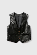 Genuine Leather Waistcoat Fall Winter Retro Single Breasted Vest Jacket For Women