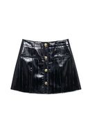 Spring Chic Women Leather Skirt Button Pockets Cover Bag Embossed Mini Skirt