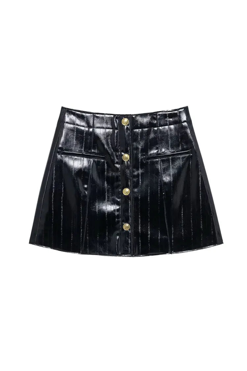 Spring Chic Women Leather Skirt Button Pockets Cover Bag Embossed Mini Skirt