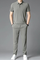 Summer Men's Casual Polo Shirt Set Comfortable Solid Short Sleeve Two-piece Set