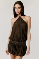 Halter Backless Pleated Mini Dress Women Off-shoulder Sleeveless Dresses