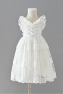 Summer Kids Girl Party Dress Collar Lace Waves Solid Princess Formal Dresses