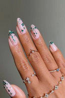 Press On Nails Christmas Nails Ballet Style Handmade Green Diamonds Medium Almond Art DIY Nails