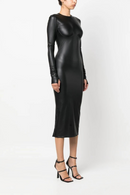 Stretch Matte Leather Dress Women Elegant Back Hem Side Split Bodycon Dress