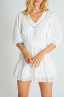 Spring Summer Dress Women Casual High Waist Short Embroidery Lace Stitching Layered Ruffled Mini Dress