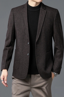 Men Elegant Tweed Blazer Coffee Red Gray Tailored Outfits Sheep Woolen Blended Outfits