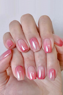 24Pcs Short Round Head Press on Nails with Jelly Glue Detachable Glossy False Nails