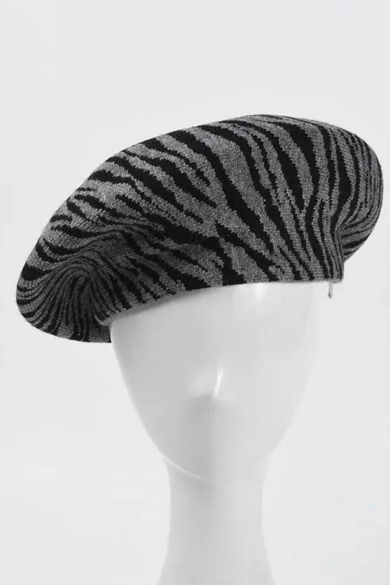 Street Zebra Tweed Beret Autumn Winter Knitted Women Hat Girl Personality Retro Painter's Hat