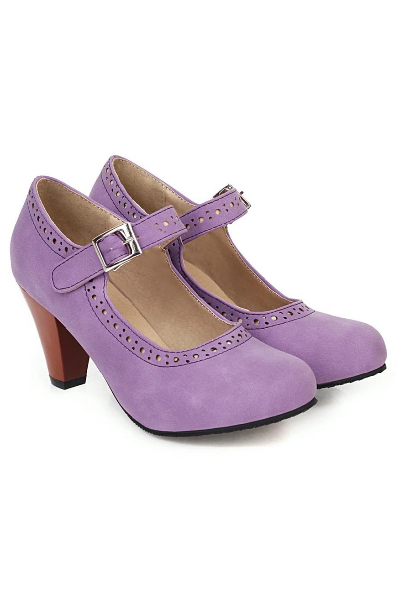 Women's Leather Perforated Oxfords Brogue Shoes for Vintage Hollow Spike Heel Pumps