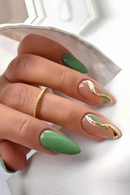 24pcs Manicure Fake Nials Diy Green Flowers French Long Almond False Nails