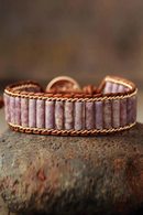 Natural Stones Leather Wrap Bracelet Chain Weaving Statement Wristband Cuff Bracelet Jewelry for Women