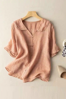 Lapel Short-sleeved Shirt for Women in Summer Loose Slim Linen Top