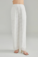 Pearl White Double Layer Natural Waist Lightweight Breathable Silk Straight Leg Pants