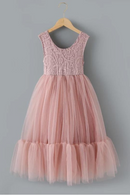 Girl Summer Party Dress Sleeveless Bean Paste Powder Princess Dresses Wedding Formal Dress