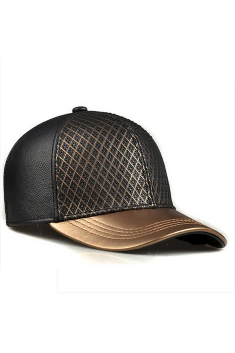 Genuine Leather Baseball Hats Golden Caps Grid Net Surface Street Luxury