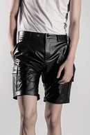 Men's Black Leather Shorts Male Casual Stretch Short Cargo Straight Pants