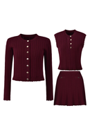 Spring And Summer Knitted Round Neck Long Sleeved Cardigan Top Camisole Vest Half Skirt