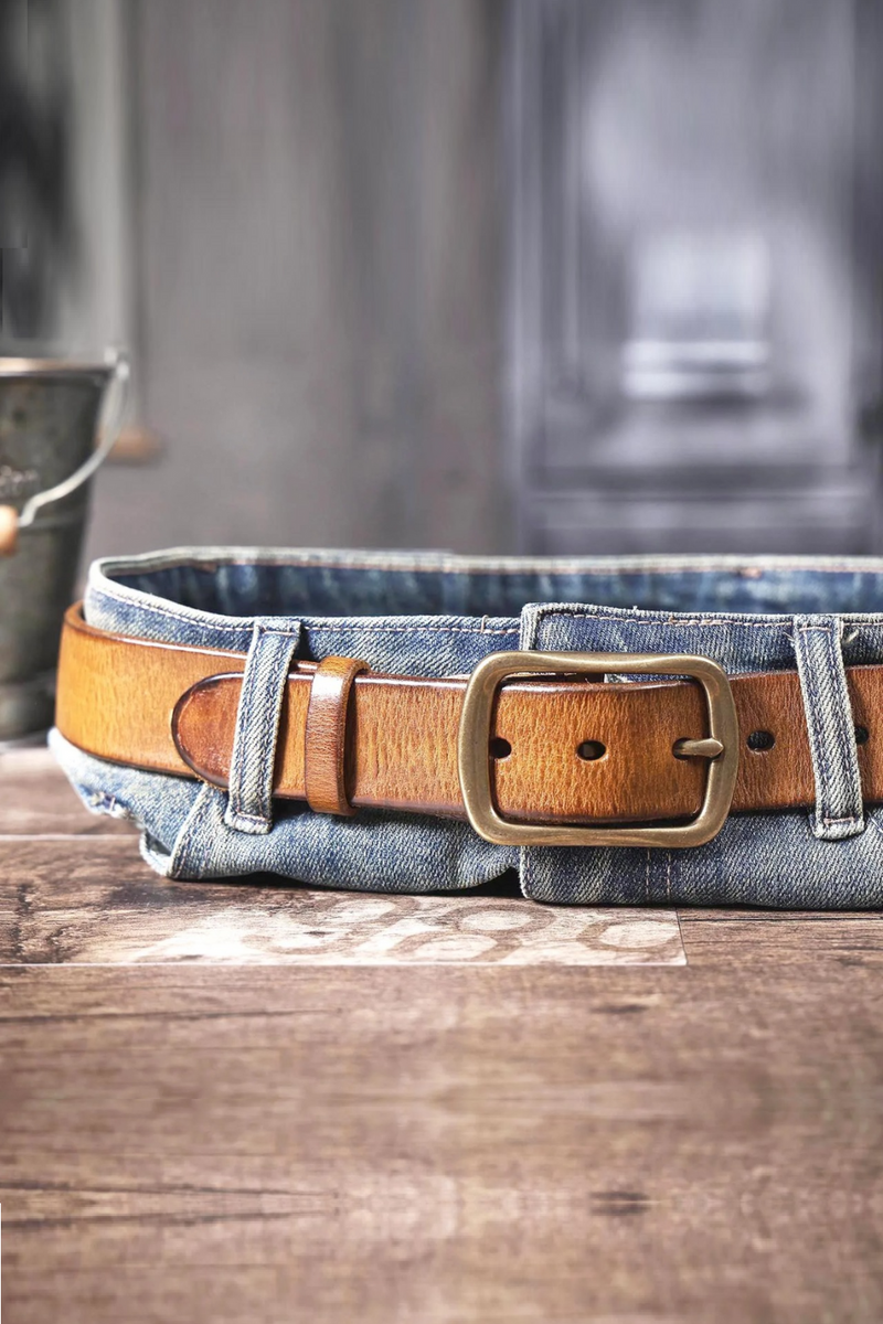 Genuine Leather Men Belt Brass Buckle Casual Pin Buckle Belt With Gift Box Thickened Italian