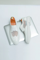 Men Oxfords Shoes Genuine Leather Shoes Patent Leather Formal Breathable Dress Shoes Hollow Mesh Out Flats