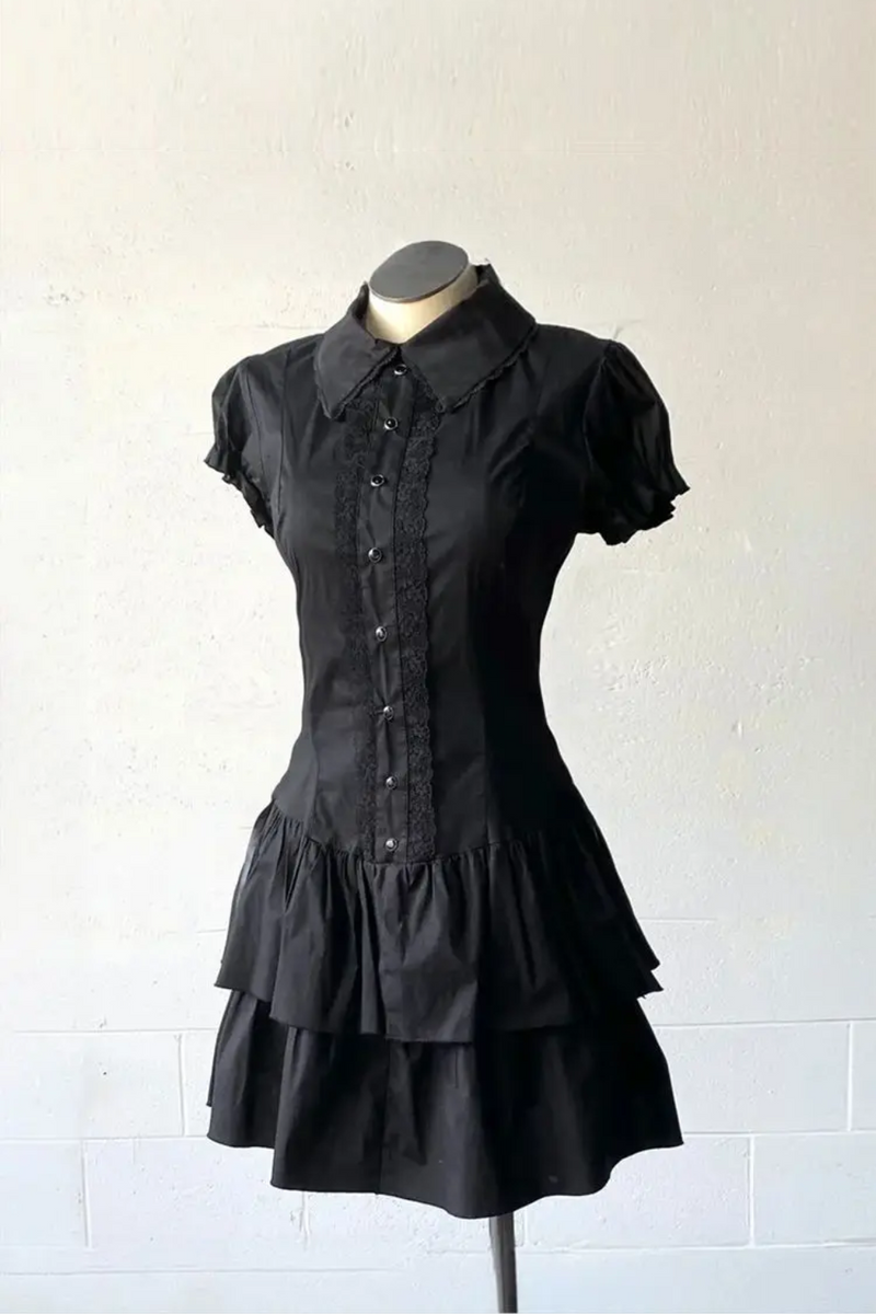 Summer Chic Dress Women High Street Slim Lapel Gothic Dresses Retro Hot Girl Clothing