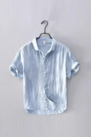 Simple Oxford spinning solid short shirt for men's linen thin casual short sleeve shirt