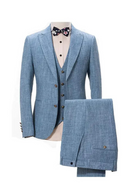 3 Pieces Light Blue Linen Suit for Men Formal Wedding Prom Set Slim Fit Jacket Best Man Tuxedo