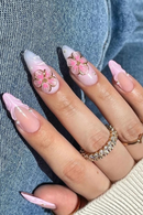 Handmade Manicure Almond Fake Nails Cute Flower Limited Press On Nails Design with Adhesive Nail File Set