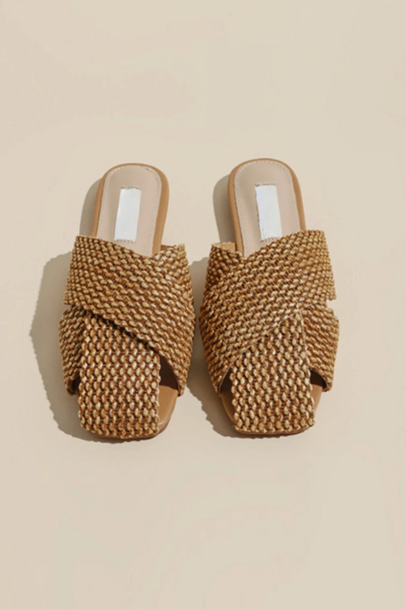 Women Flats Slippers Designer Square Toe Mules Shoes Summer Slides Elegant Dress
