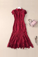 Luxury Embroidery Lace Evening Long Dresses Women Summer Holiday Fishtail Mermaid Hollow Out Dress