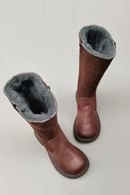 Winter Boots Wide Toe Women's Shoes Natural Wool Genuine Leather Long Noses Knight Boots