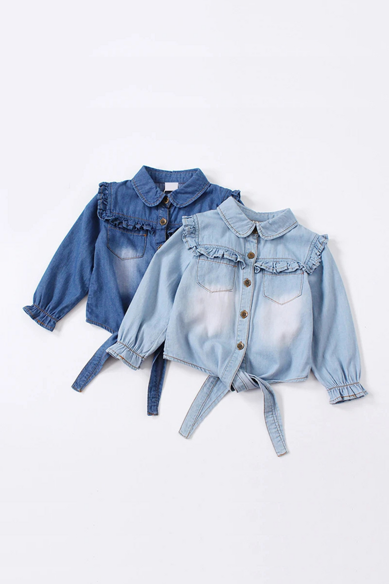 Girls Autumn Denim Shirts Knot Shirt Toddler Baby Girls Tops Outwear Spring