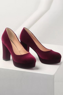 Women Platform Pumps Blue Flock Round Toe Thick High Heels Female Work Shallow Shoes Ladies Footwear