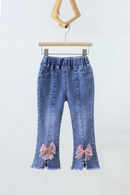 Kids Baby Girls Jeans Beading Bow Denim Pants Spring Autumn Children Casual Trousers Toddler Clothes