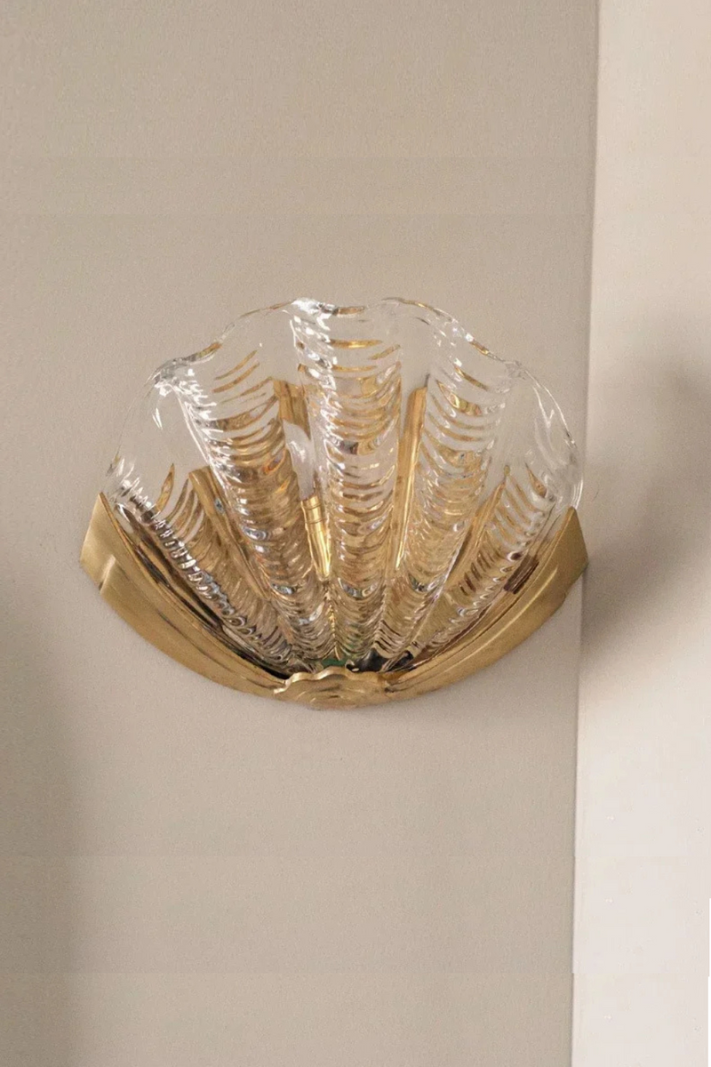 Luxury Wall Light Brass Shell Creative Glass Retro Living Room Bedroom Foyer Corridor Mirror Wall Lamp