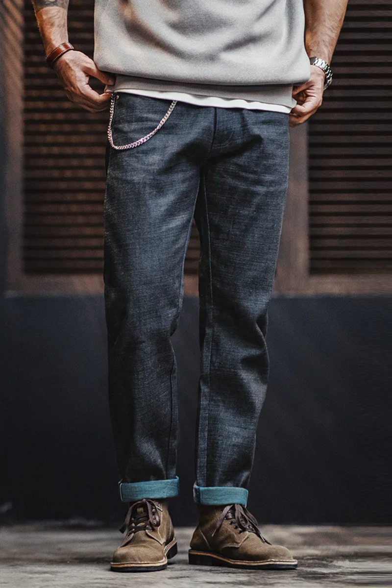 Retro 13oz Selvage Raw Denim Jeans Straight Fit Jeans Classic for Men
