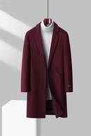 Men Classic Double-faced Wool Coat Notched Lapel Tailored Fit for a Sharp Silhouette Overcoat