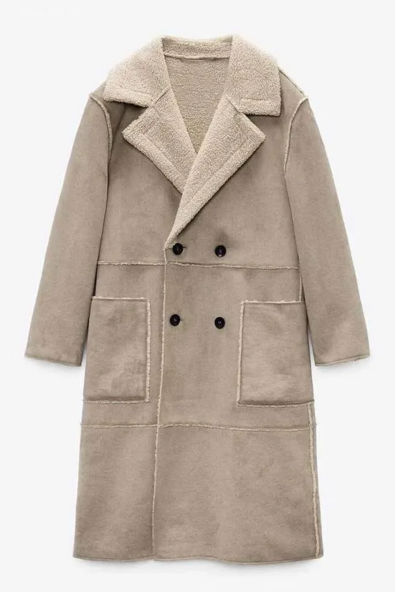 Original Elegant Splicing Leather Design Trench Coat Women's Winter Thermal Windbreaker Clothes