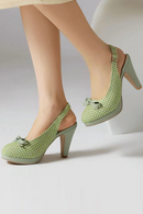 Women Pumps Round Toe High Heels 9cm Platform Back Buckle Strap