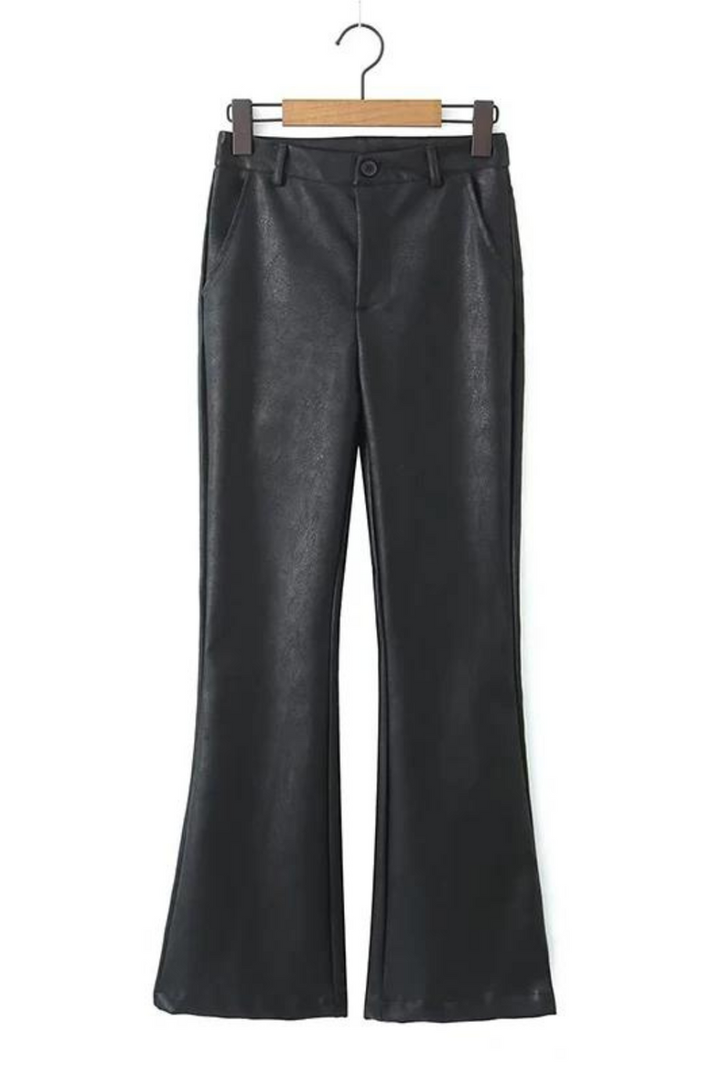 Autumn Winter Women America Retro High Waist Faux Leather Flare Pants