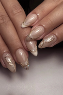 Glitter Butterfly Gold Edge White French Nail Art Shiny False Nail Detachable Finished Fake Nails Press on Nails