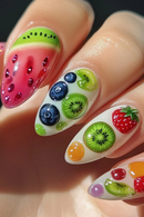 24pcs Fruit Press On Nails Summer Dopamine Almond False Nails Full Cover Charming Fake Nail DIY Manicure Art