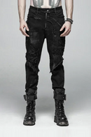 Men's Punk Rock Broken Gothic Casual Male Motocycle Denim Pants