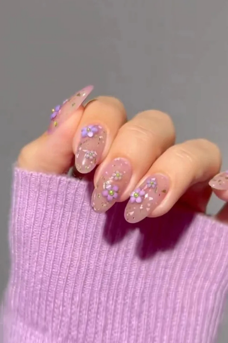 Gold Foil Decor Pink Almond False Nails for Manicure Lovers and Beauty Bloggers