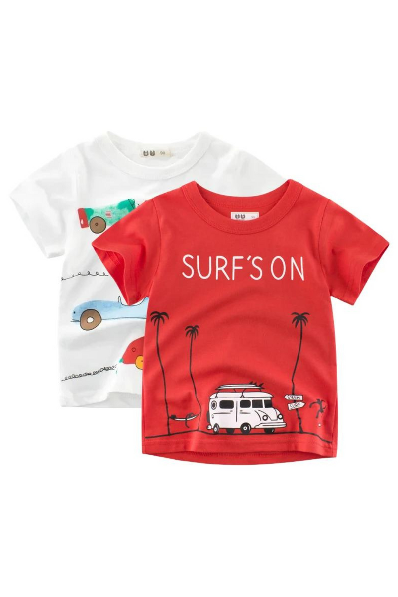 Boy T-shirt Cartoon Car Bus Tops Cotton Tees Summer Clothes Toddler T Shirts Children Top Costume 2-10Y