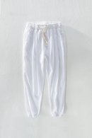 Ankle-length pants men linen and cotton loose white trousers men elastic waist pants men